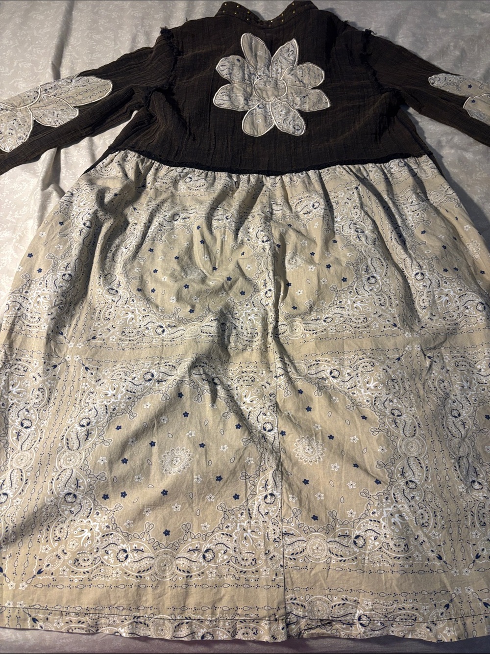 POL Black Long Coat with Cream Floral Appliqué - Picture 10 of 11